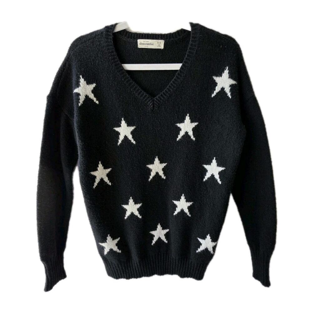 abercrombie kids girls 15/16 Sweater Black With White Silver Stars Soft Cozy